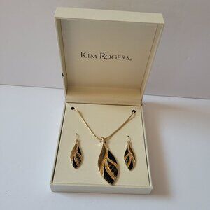 Kim Rogers Gold-Tone Black & Amber Leaf Pendant Necklace & Earrings Set